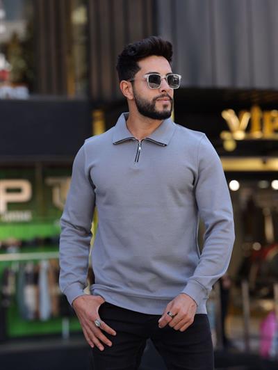 Reset Polo Yaka Fermuarlı Sweat 1809 T-24 Gri