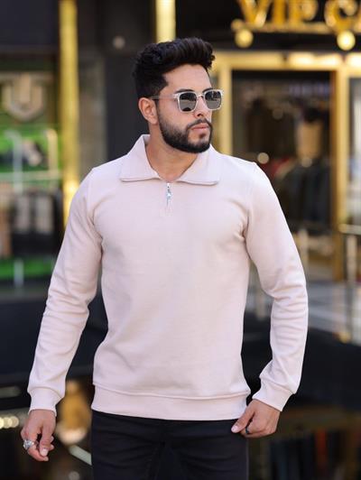 Reset Polo Yaka Fermuarlı Sweat 1809 T-24 Ekru