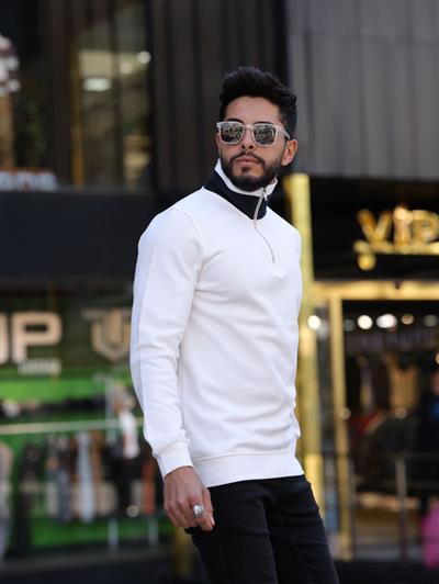 Reset Polo Yaka Fermuarlı Sweat 1809 T-24 Beyaz