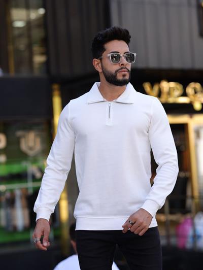 Reset Polo Yaka Fermuarlı Sweat 1809 T-24 Beyaz