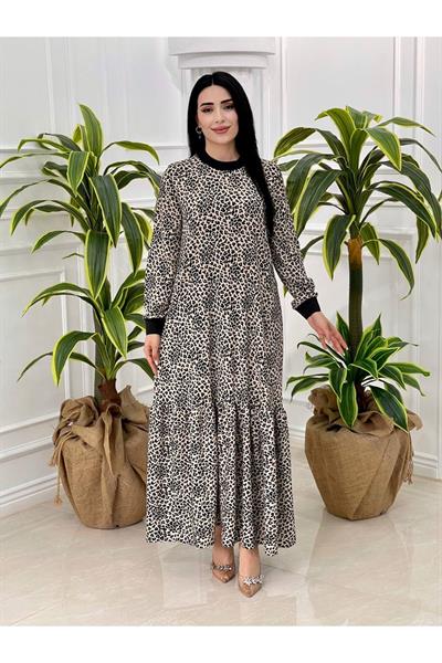 Ribanalı Leopar Elbise 180 Taş