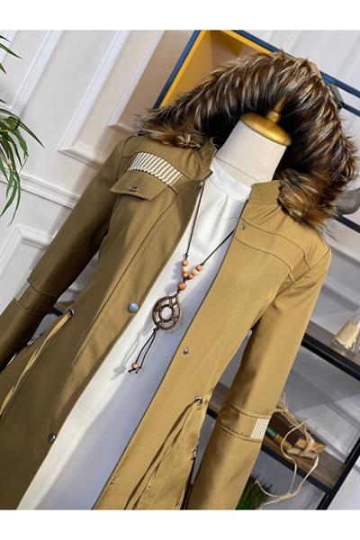 Ribanalı Parka Manto 4228 Camel