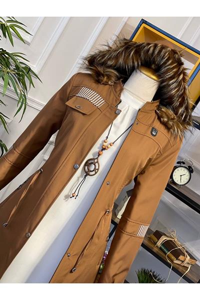 Ribanalı Parka Manto 4228 Taba