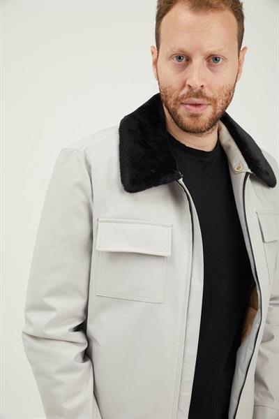 Roletti Yaka Kürk Mont 2909 T-24 Beyaz