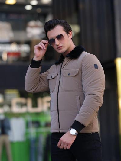 Roletti Yaka Kürk Şişme Mont 3009 T-24 Vizon