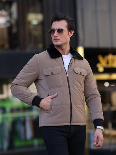 Roletti Yaka Kürk Şişme Mont 3009 T-24 Vizon