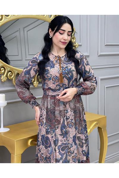Şal Desen Elbise 215 Mavi