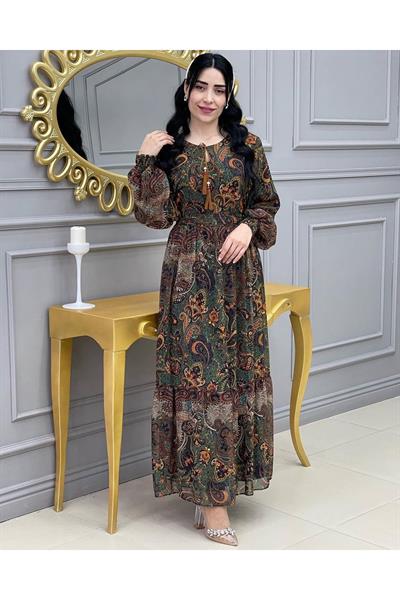 Şal Desen Elbise 215 Yeşil
