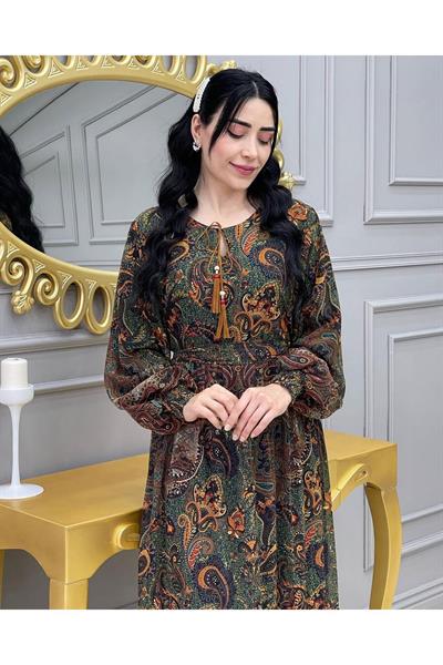 Şal Desen Elbise 215 Yeşil