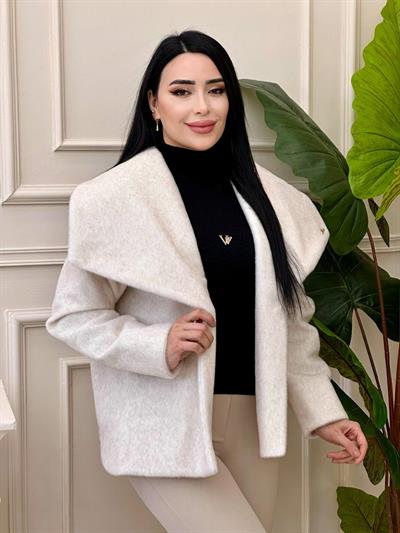 Şal Yaka Kısa Kürk Kaban 9005 t-24 Beyaz