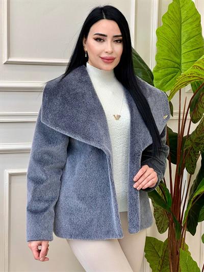 Şal Yaka Kısa Kürk Kaban 9005 t-24 Gri