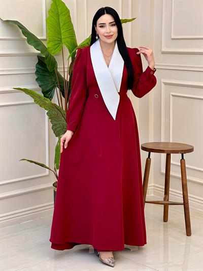 Şal Yaka Krep Elbise 7041 T025 Bordo
