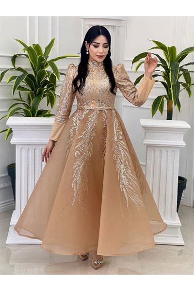 Saray Desen İşlemeli Abiye 18325 Gold