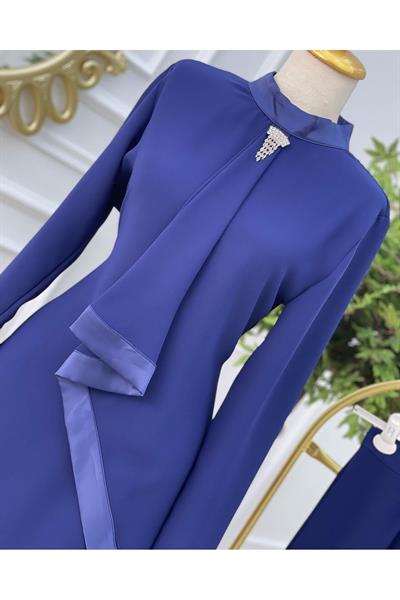 Saten Detay Tunik Takım 4728 Saks