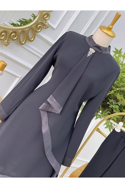 Saten Detay Tunik Takım 4728 Siyah