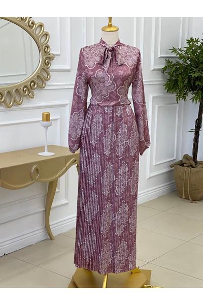 Saten Piliseli Elbise 1191 Purdra