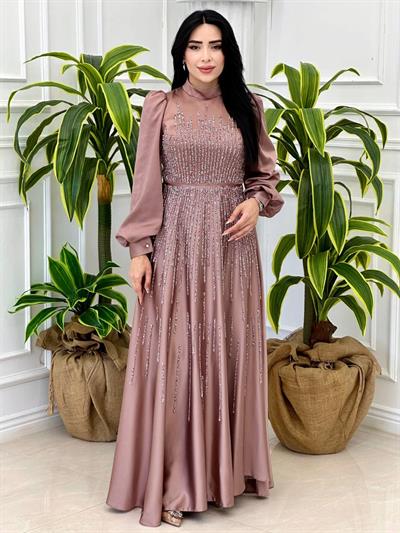 Saten Taşlı Abiye 4646 t-24 Rose