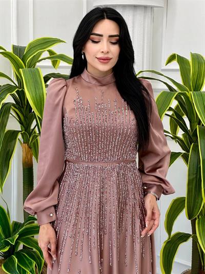 Saten Taşlı Abiye 4646 t-24 Rose