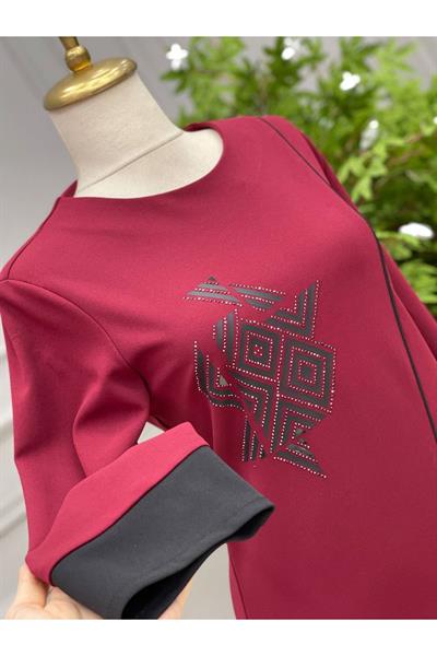 Scuba şerit taş detaylı 534 Bordo