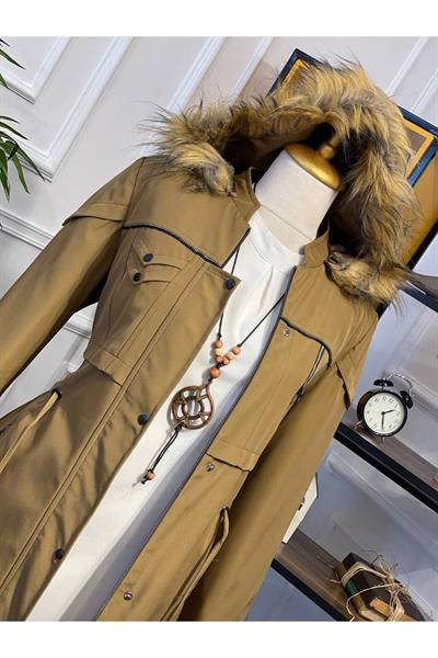 Şerit Detay Parka 4221 Camel