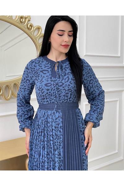 Şerit Pilise Elbise 1136 Mavi