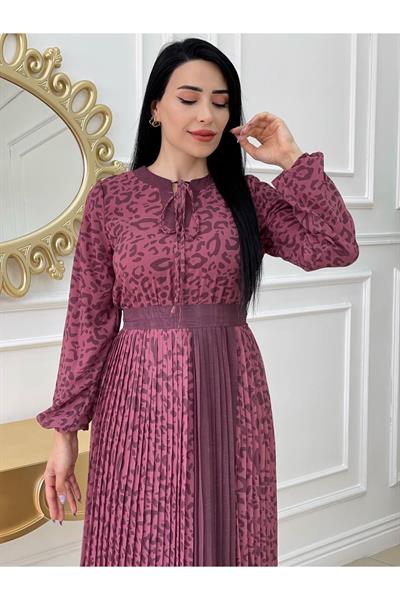 Şerit Pilise Elbise 1136 Rose