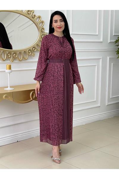 Şerit Pilise Elbise 1136 Rose