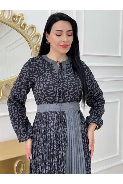 Şerit Pilise Elbise 1136 Siyah