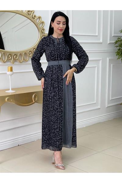Şerit Pilise Elbise 1136 Siyah