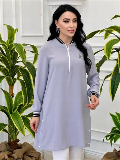 Şerit Ribanalı Spor Tunik 1074 T-24 Gri