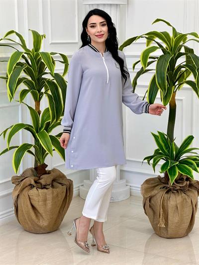 Şerit Ribanalı Spor Tunik 1074 T-24 Gri