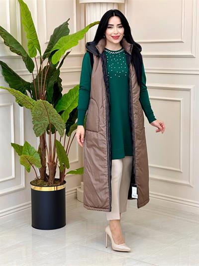 Şerit Taş Detay Şişme Yelek 17776 t-24 Kahverengi