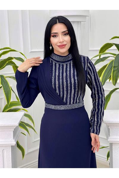Şerit Taş Krep Abiye 1065 Lacivert