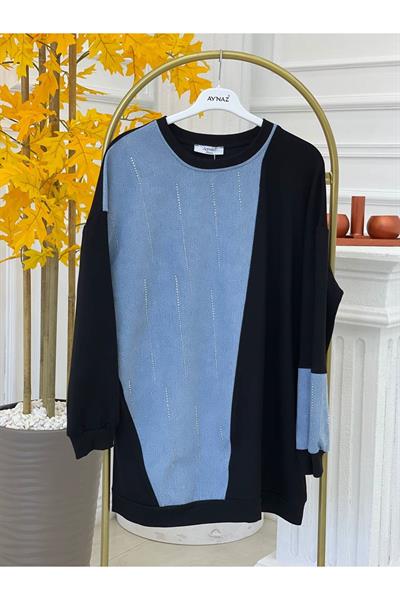 Şerit Taşlı Kot Takım 12204-Siyah Kot