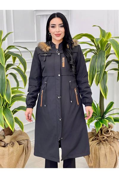 Şeritli Fermuar Parka Kaban 4222 Siyah