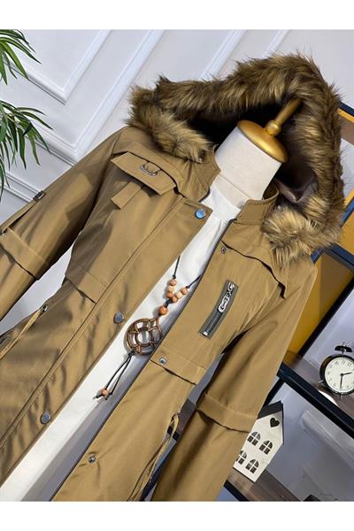 Şeritli Parka Kaban 4222 Camel