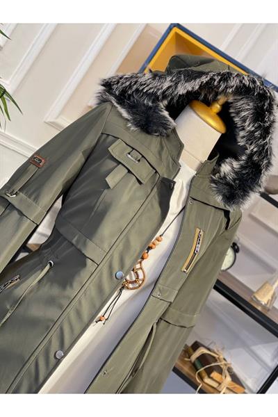 Şeritli Parka Kaban 4222 Haki