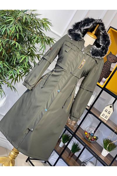 Şeritli Parka Kaban 4222 Haki