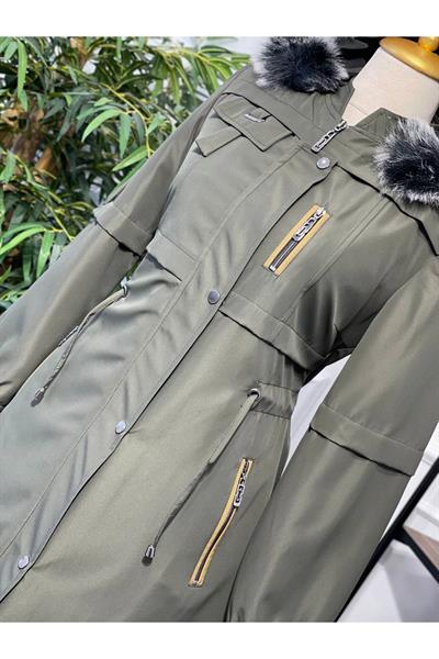 Şeritli Parka Kaban 4222 Haki