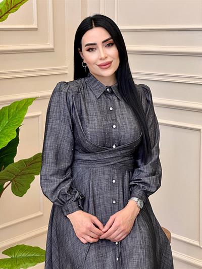 Serpme Taş Bağlamalı Elbise 16025 t025 Siyah