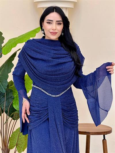 Seyyar Pelerin Drapeli Tül Abiye 5496 T-25 Lacivert