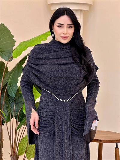 Seyyar Pelerin Drapeli Tül Abiye 5496 T-25 Siyah