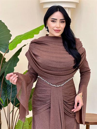Seyyar Pelerin Drapeli Tül Abiye 5496 T-25 Kahverengi