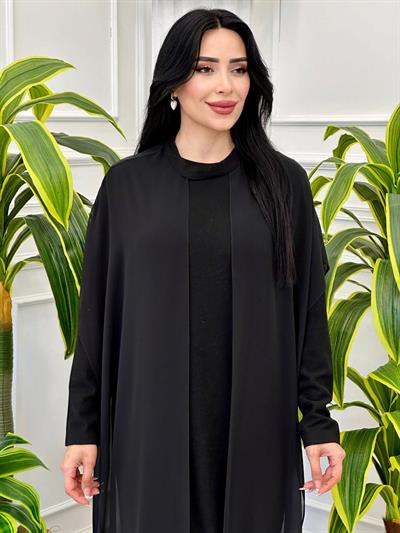 Seyyar Pelerin Simli Elbise 9257 t-24 Siyah