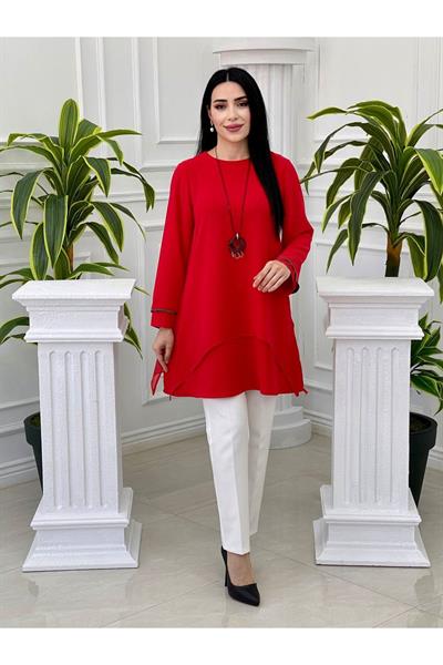 Şifonlu Tunik 3864 Kırmızı