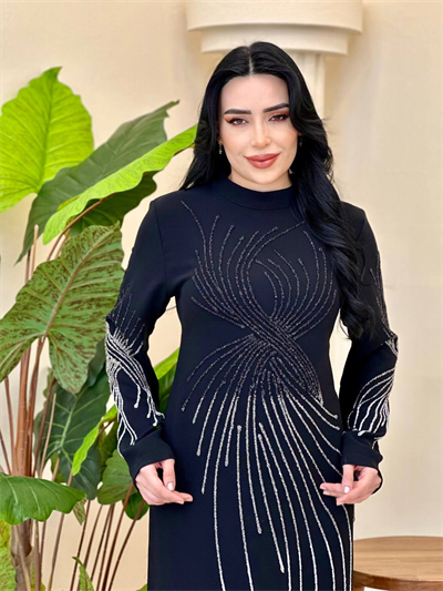 Sim İşleme Suzanna Elbise 1163 T-26 Siyah