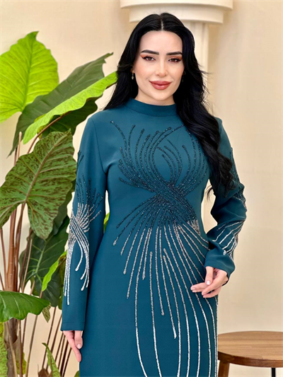 Sim İşleme Suzanna Elbise 1163 T-26 Zümrüt Yeşil