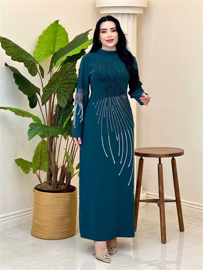 Sim İşleme Suzanna Elbise 1163 T-26 Zümrüt Yeşil