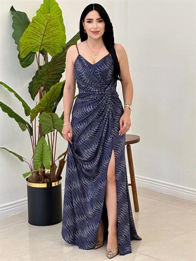 Sim Şerit Askılı Abiye 4850 Lacivert