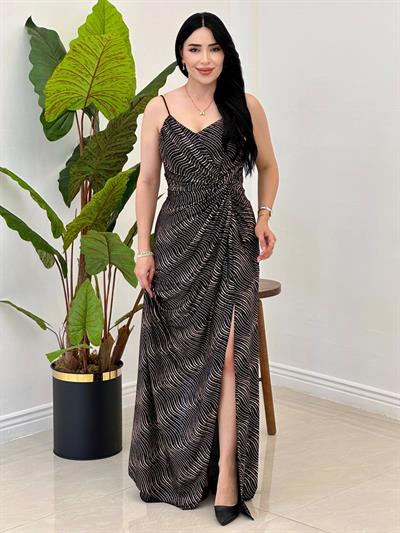 Sim Şerit Askılı Abiye 4850 SİYAH GOLD